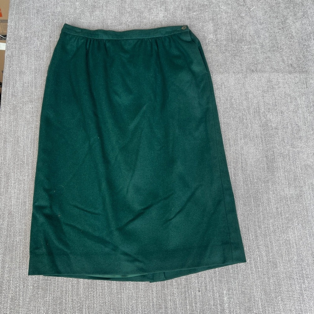Vintage Pendleton Pencil Skirt Womens Petite 14P Green Virgin Wool Office Career